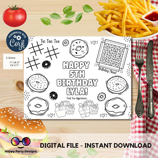Editable Donuts coloring page | Donuts coloring page | Any Age | Cute Donut party | Donut Miss the Party - Party  Activity games #K34