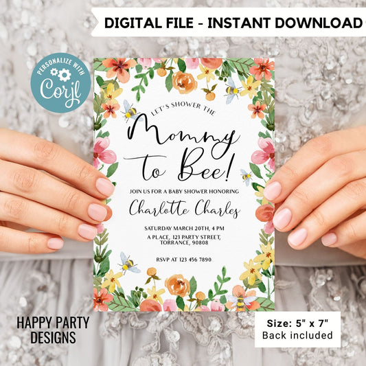 Mommy to be Shower Invitation Template | Editable Baby Shower | Baby girl Invitation | Floral Printable Invitation | pink flowers  #B43