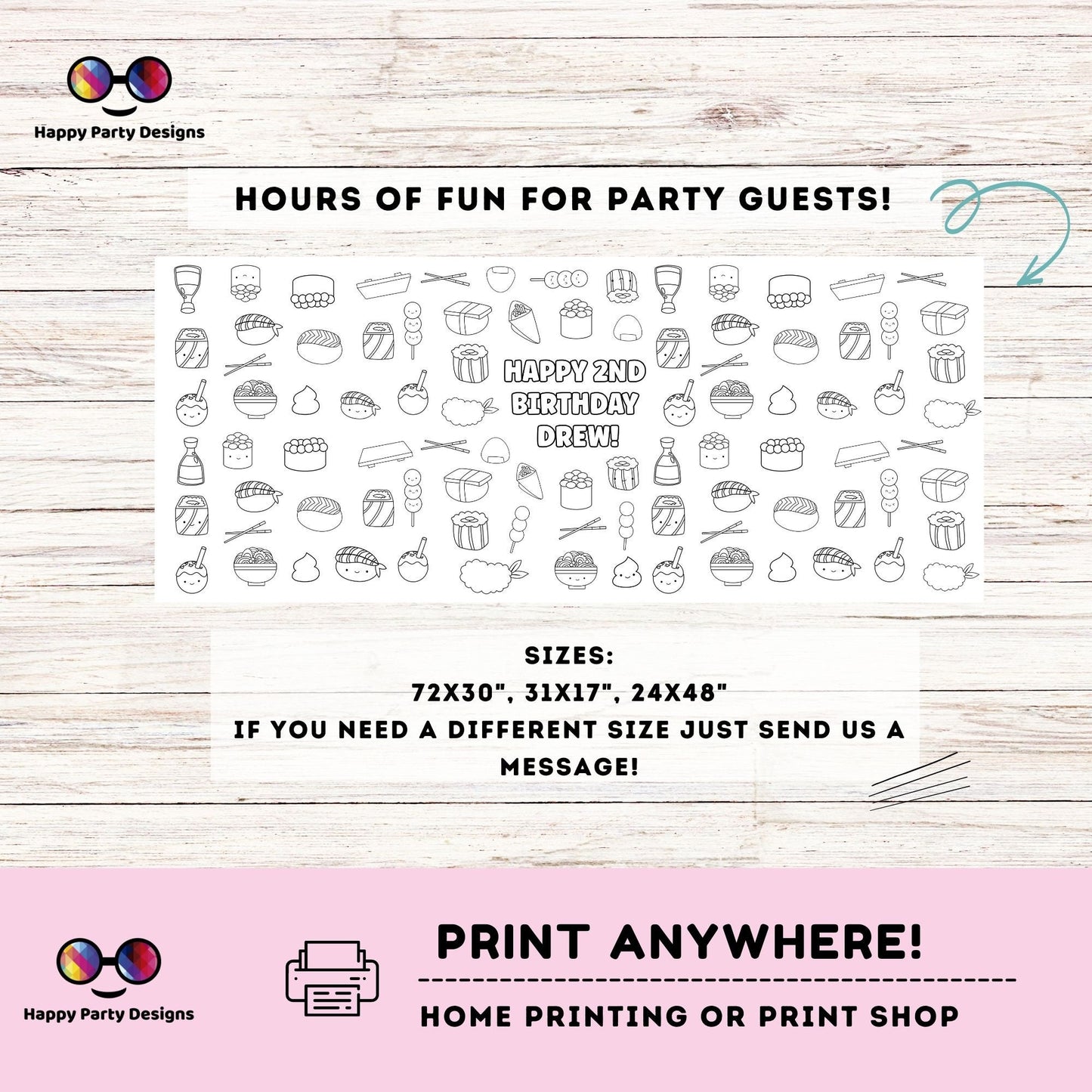 Sushi XL coloring page | Editable sushi birthday party coloring poster | Sushi party | Sushi party activity for kids |