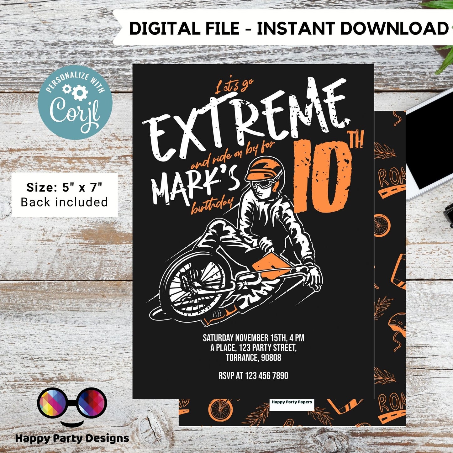 Editable Bike Party Invitation | Mountain Bike Party Invitation | Any Age | Birthday boy Bike Party Invitation | extreme bike party #K244