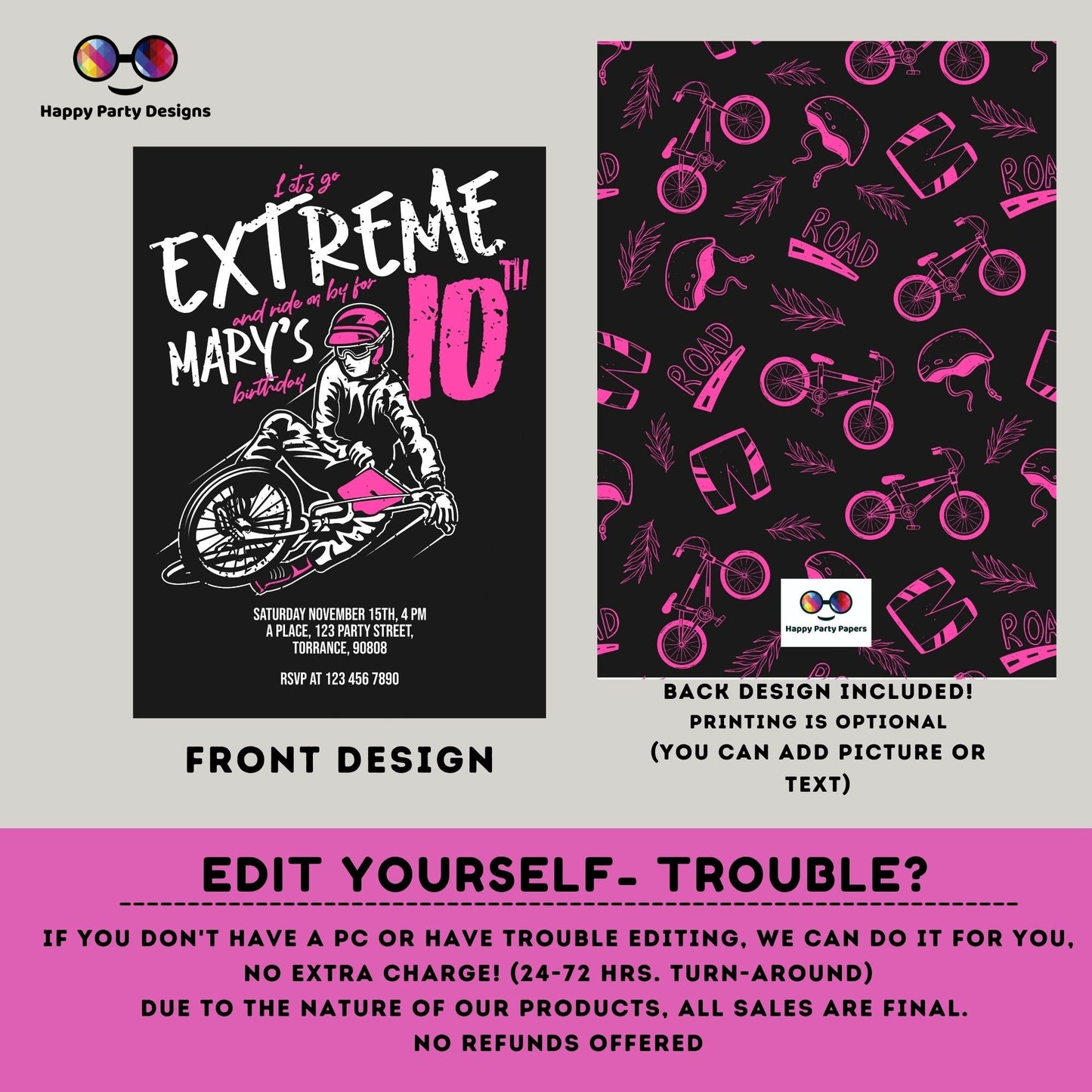 Editable Bike Party Invitation | Mountain Bike Party Invitation | Any Age | Birthday girl Bike Party Invitation | extreme bike party #K244