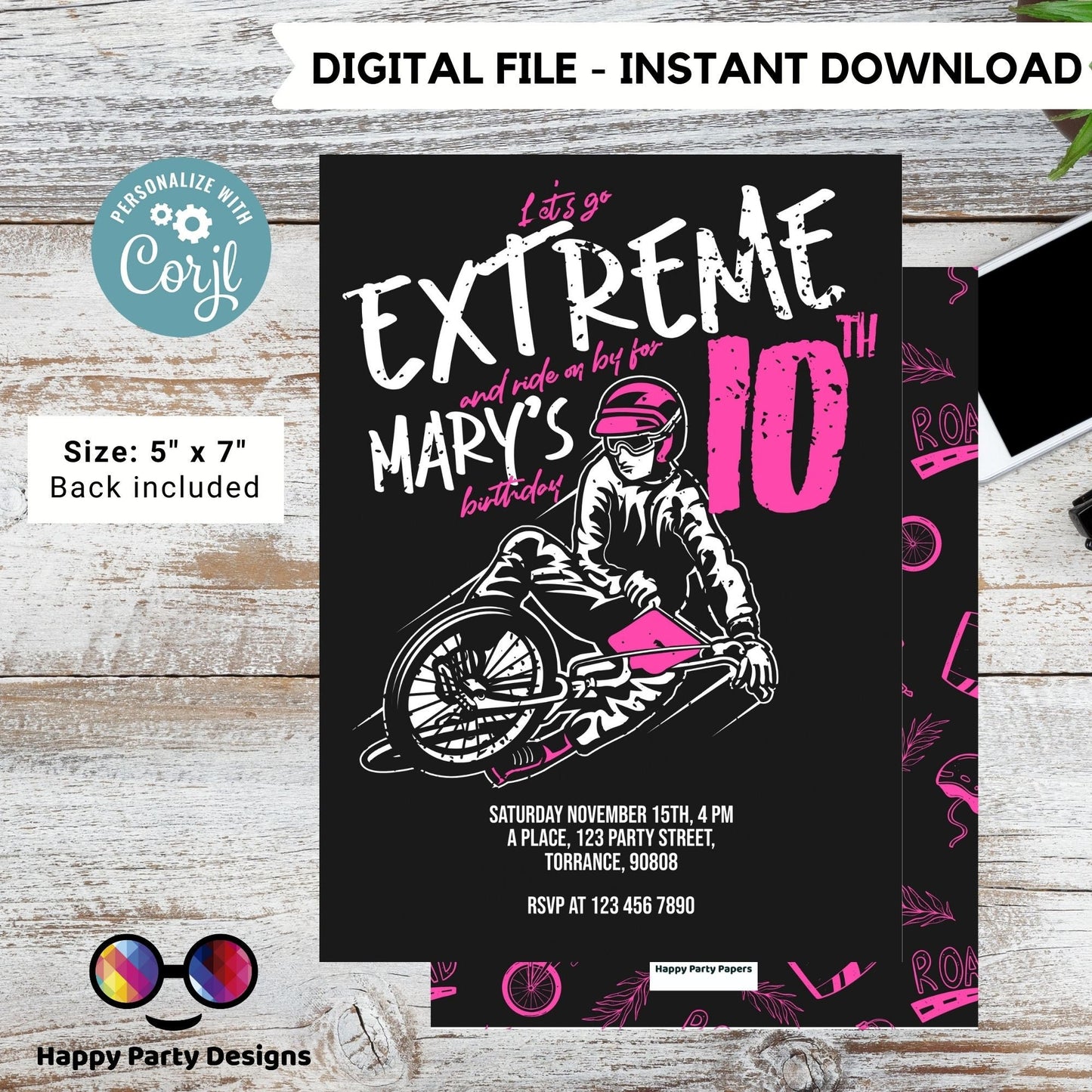 Editable Bike Party Invitation | Mountain Bike Party Invitation | Any Age | Birthday girl Bike Party Invitation | extreme bike party #K244