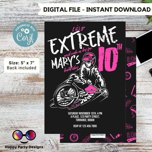 Editable Bike Party Invitation | Mountain Bike Party Invitation | Any Age | Birthday girl Bike Party Invitation | extreme bike party #K244