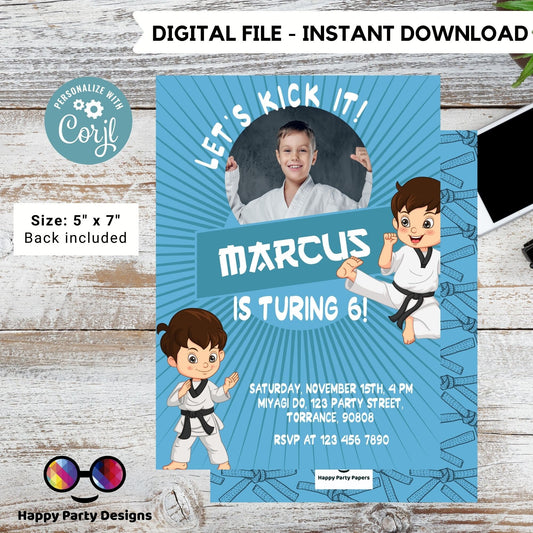 Let's kick it! Karate Birthday Party Invitation with photo | EDITABLE Martial Arts Boy | Karate Boys Birthday Invite | Ninja Party #K246