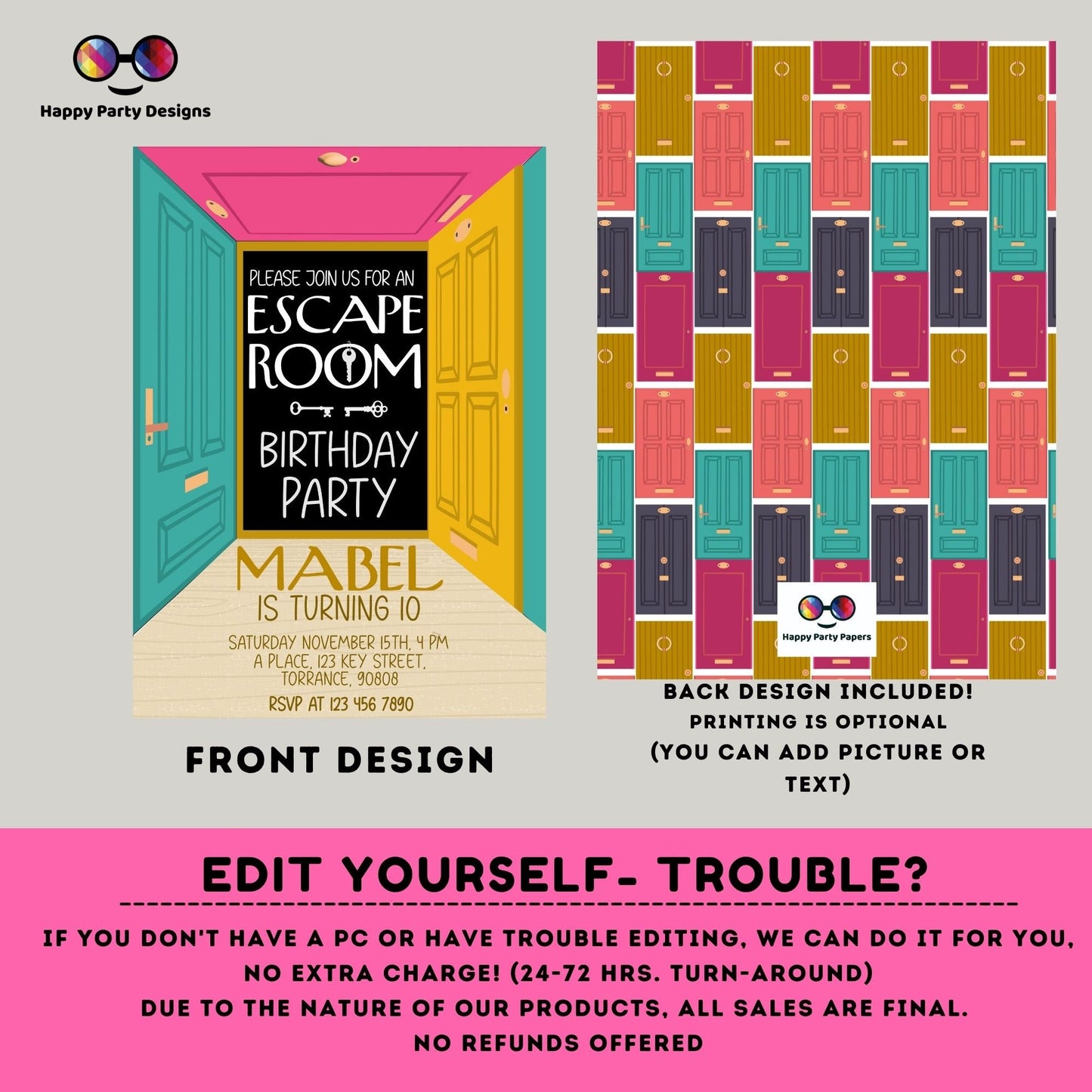 Editable escape room Birthday Invitation Template | Printable Birthday escape room Party | Mystery solving challenge Birthday girl #K247