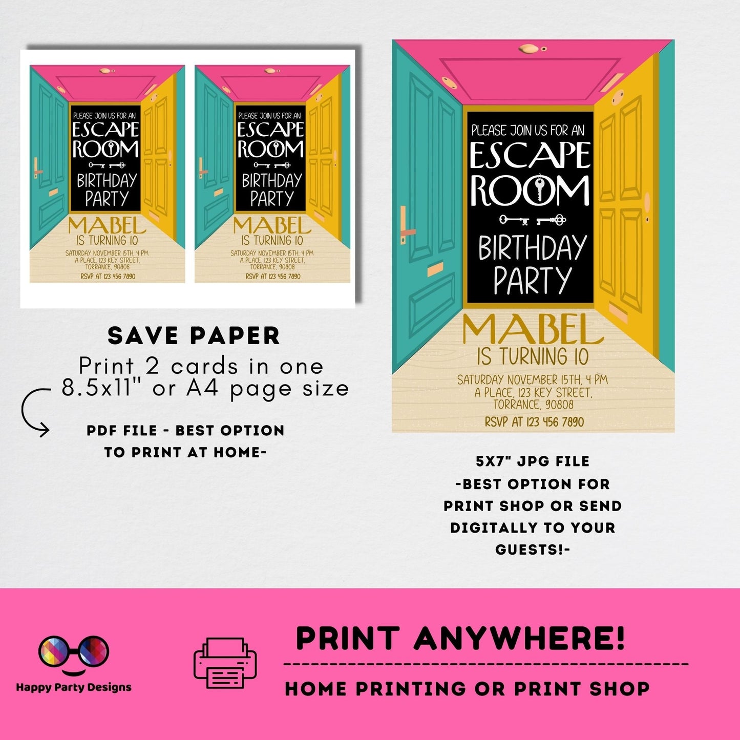 Editable escape room Birthday Invitation Template | Printable Birthday escape room Party | Mystery solving challenge Birthday girl #K247