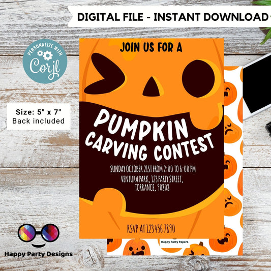 Editable pumpkin carving invitation | Halloween party | Pumpkin carving Invitation | PRINTABLE Pumpkin carving invitation #A30