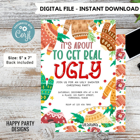 Editable Ugly Sweater Party Invitation | Christmas Party printable invite | Ugly sweater Invitation | Ugly Christmas Invitations  #A26