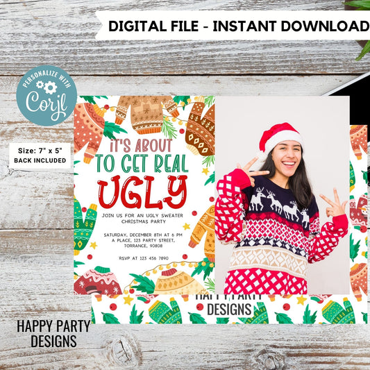 Editable Ugly Sweater Party Invitation with photo | Christmas Party printable invite | Ugly sweater Invitation | Ugly Christmas Invite  #A26