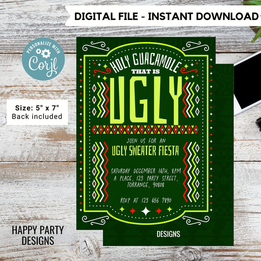 Editable Holy guacamole Ugly Sweater Party Invitation | Christmas Party printable invite | Ugly sweater Invitation | Ugly Christmas #A27
