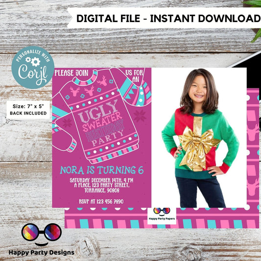 Editable Ugly Sweater Birthday Invitation with photo | Christmas birthday printable invite | Ugly sweater Invitation | Ugly Christmas  #A28