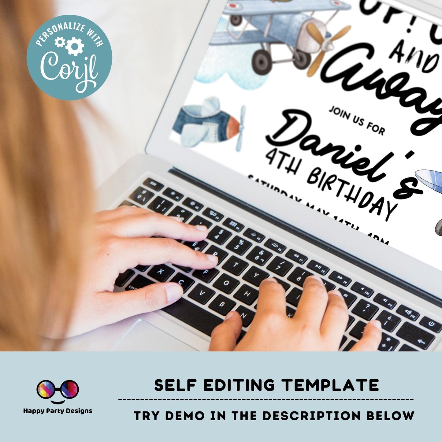 Editable Up Up and Away Invite | Airplane Birthday Invitation | Airplane Party | Plane invitation | Boy Party Invitation | Airplane #K229