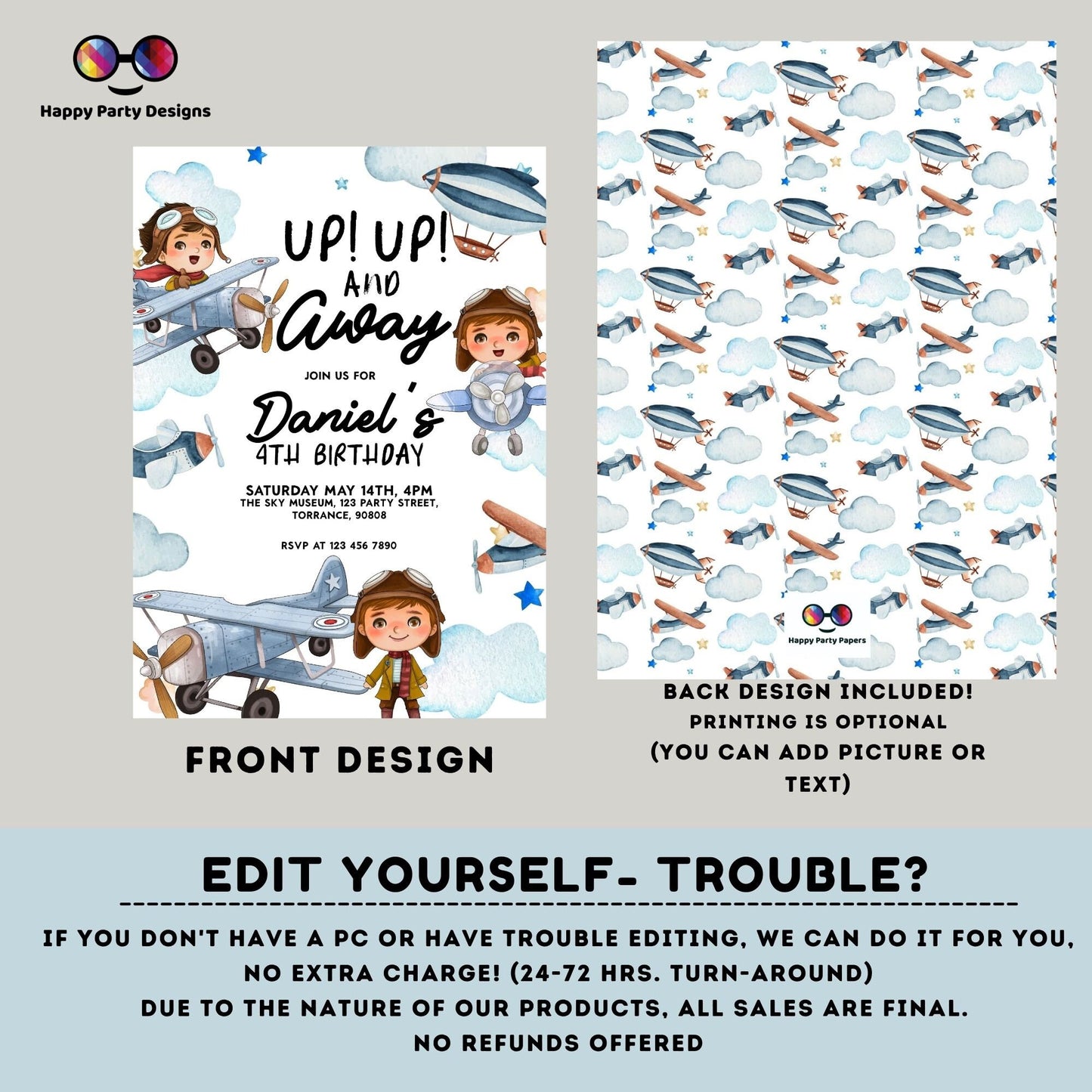 Editable Up Up and Away Invite | Airplane Birthday Invitation | Airplane Party | Plane invitation | Boy Party Invitation | Airplane #K229