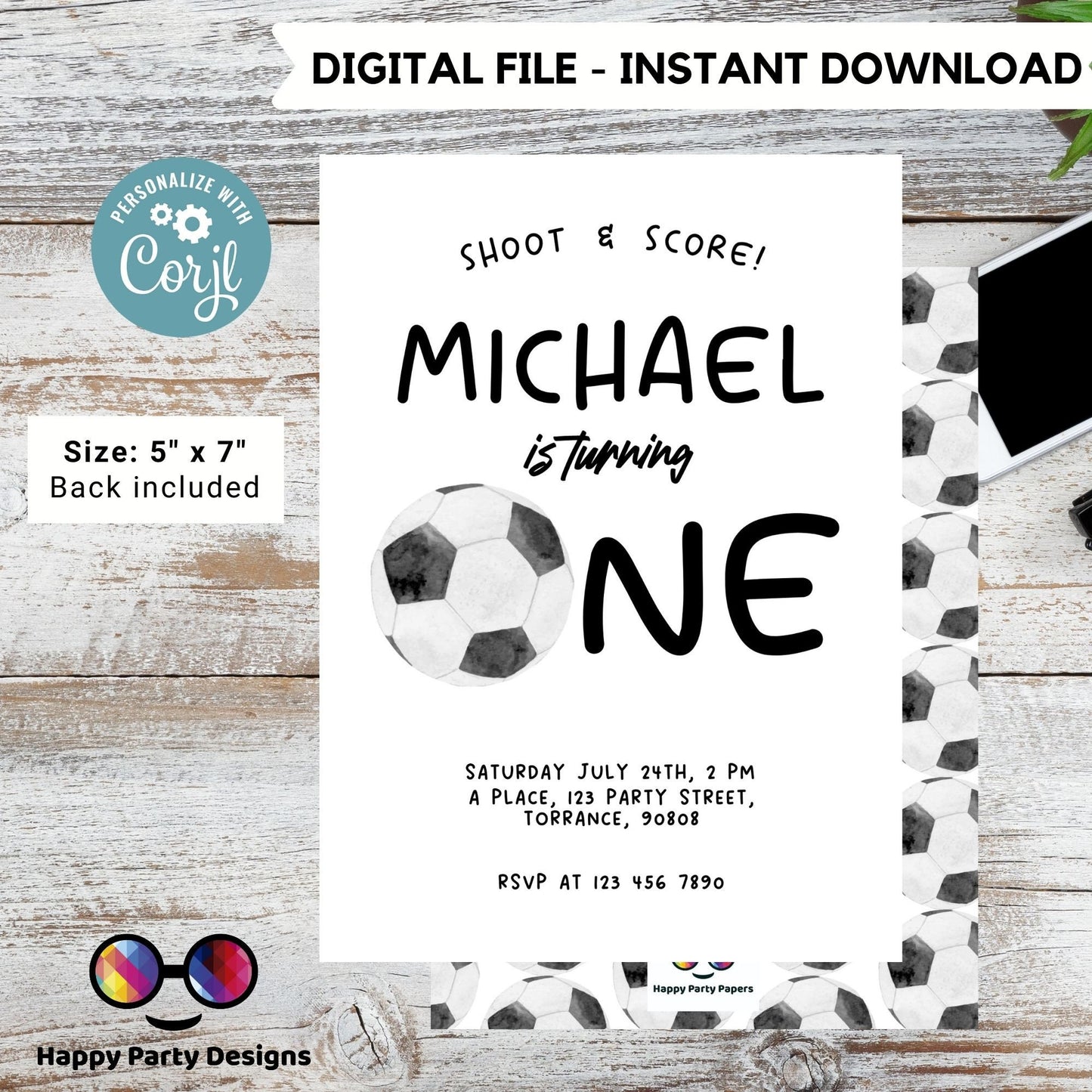 Soccer Birthday Invitation | Any age | Soccer Theme Birthday Party | Soccer Birthday Invitation Template, Soccer Birthday Party Invite #K250