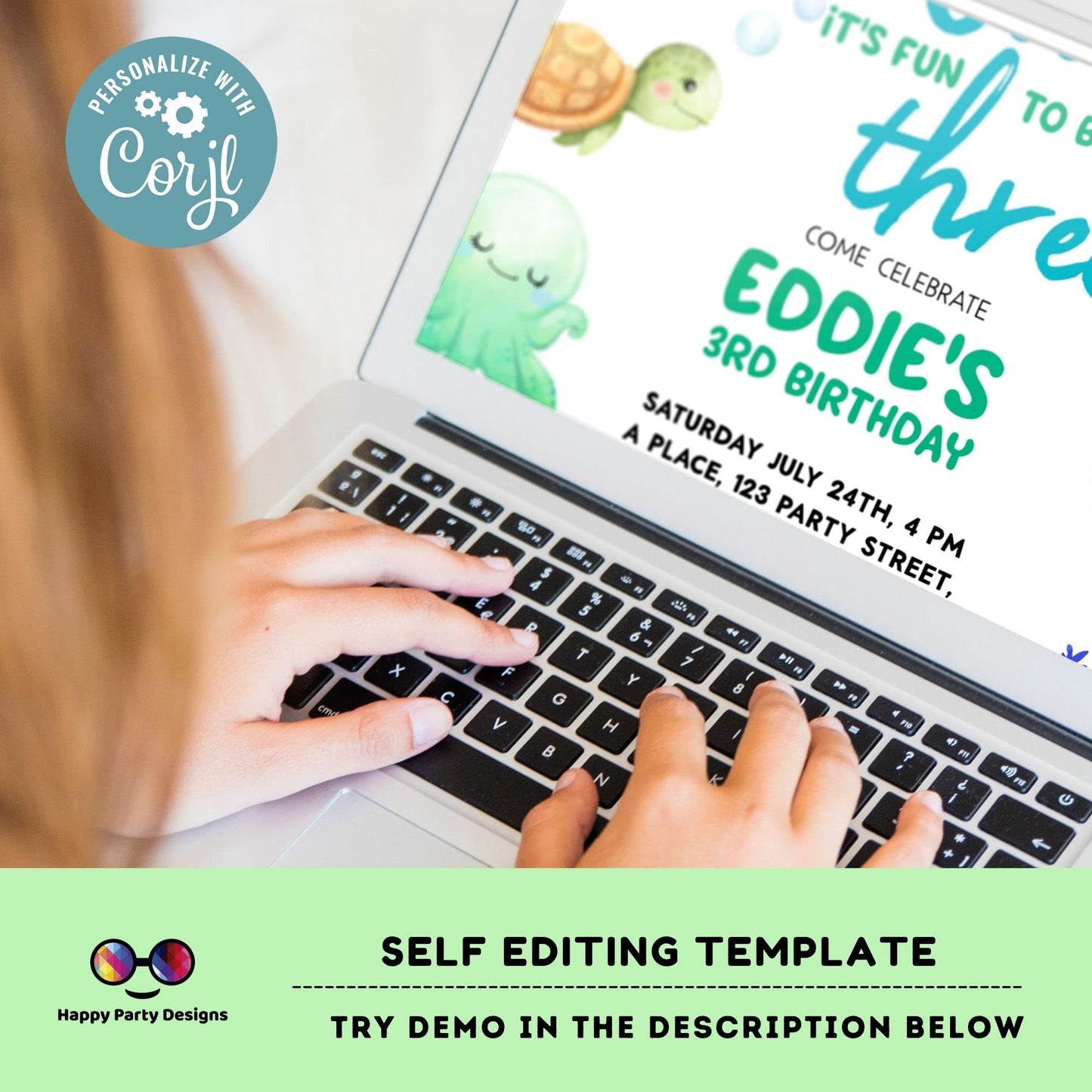 Can't you sea it's fun to be three template Invitation | Editable Ocean Invitation | under the sea party | boy birthday | any age #K230