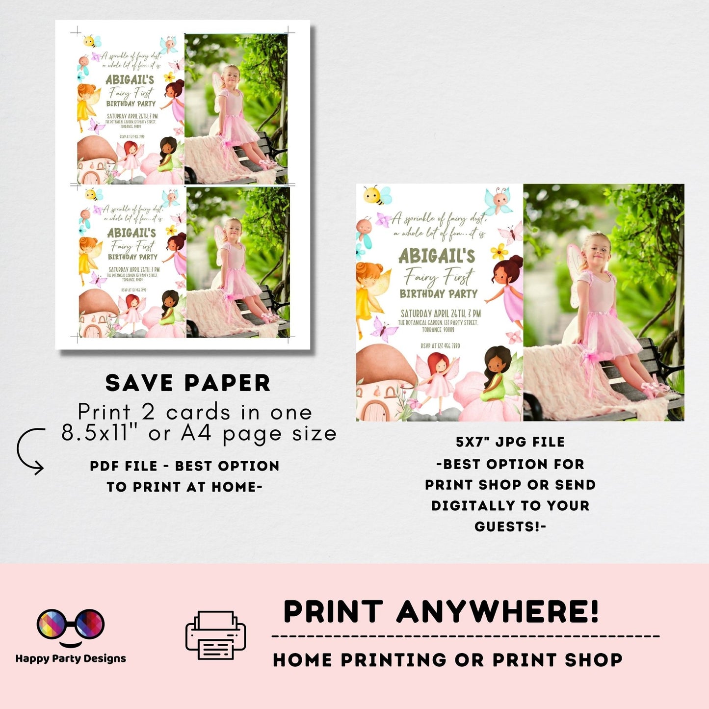 Editable Fairies Birthday invitation with photo | Whimsical Enchanted | Pixie Fairy Party | ANY AGE | Magical Fairy Princess Party #K231