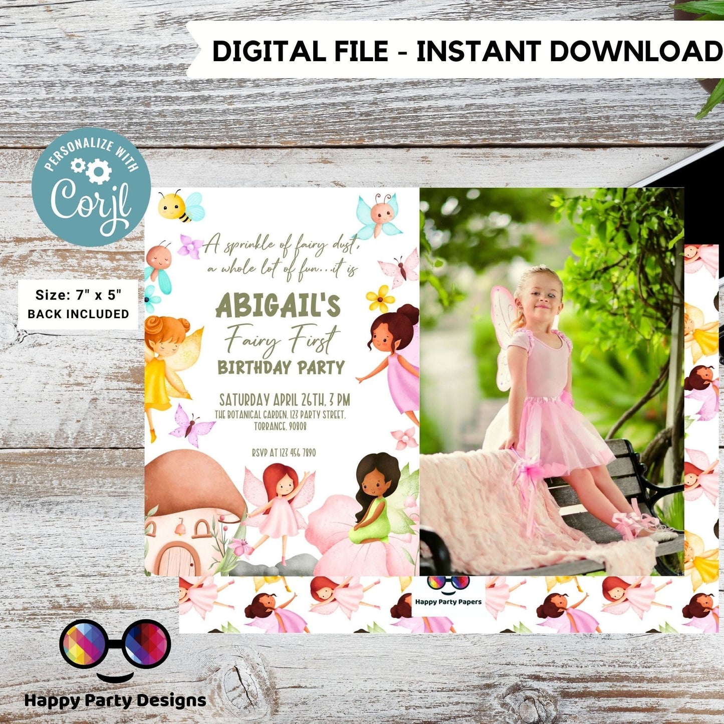 Editable Fairies Birthday invitation with photo | Whimsical Enchanted | Pixie Fairy Party | ANY AGE | Magical Fairy Princess Party #K231