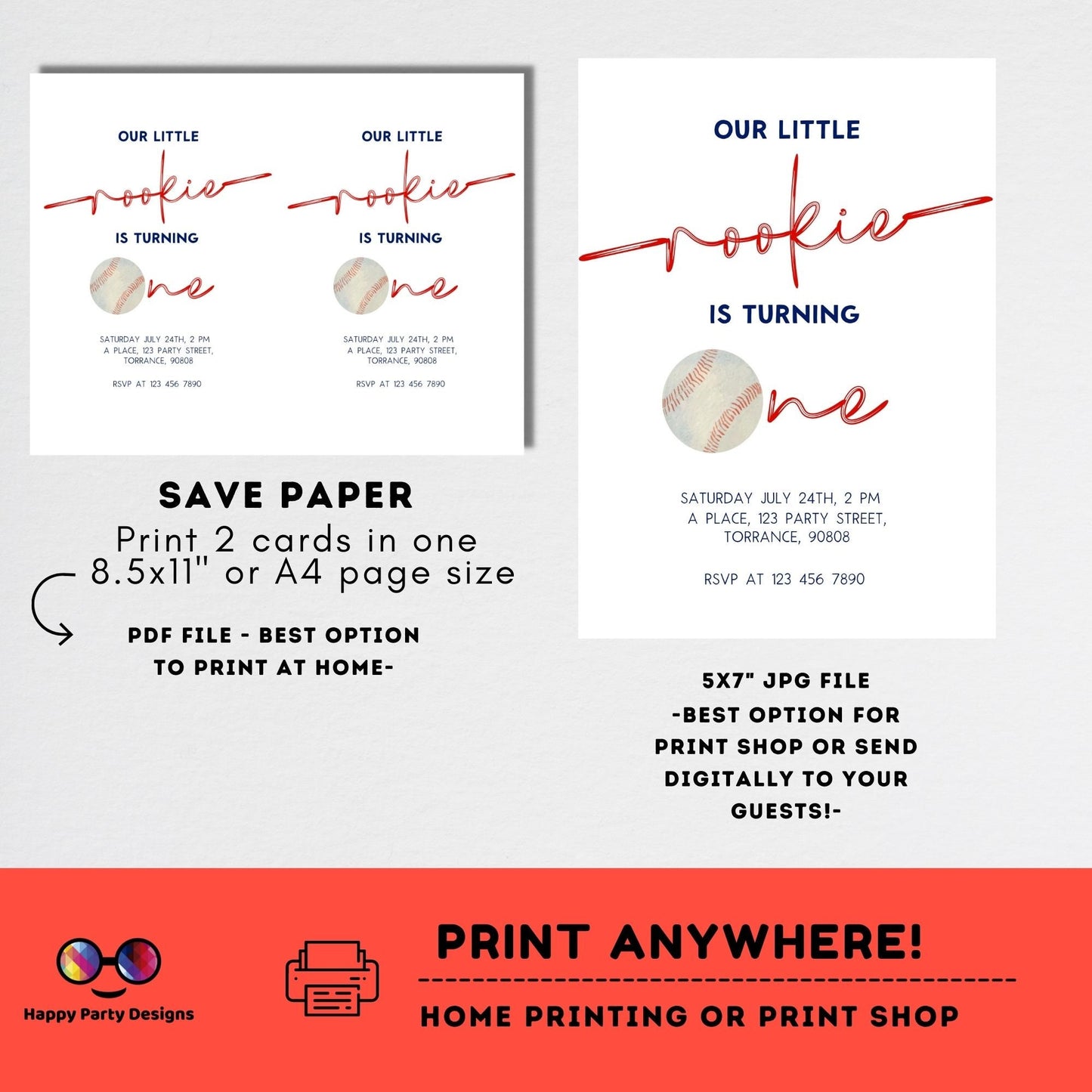 Baseball Birthday Invitation | Baseball Invitation | Baseball Birthday Party | Rookie of the Year | minimalist | First Birthday |Print #K253