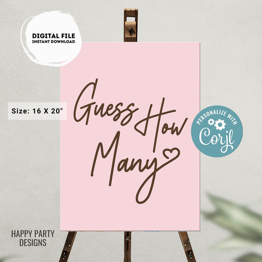 Editable guess how many Sign | bridal shower | baby shower game | Girl | text 100% editable | Pink shower | How Many Printable  #B44