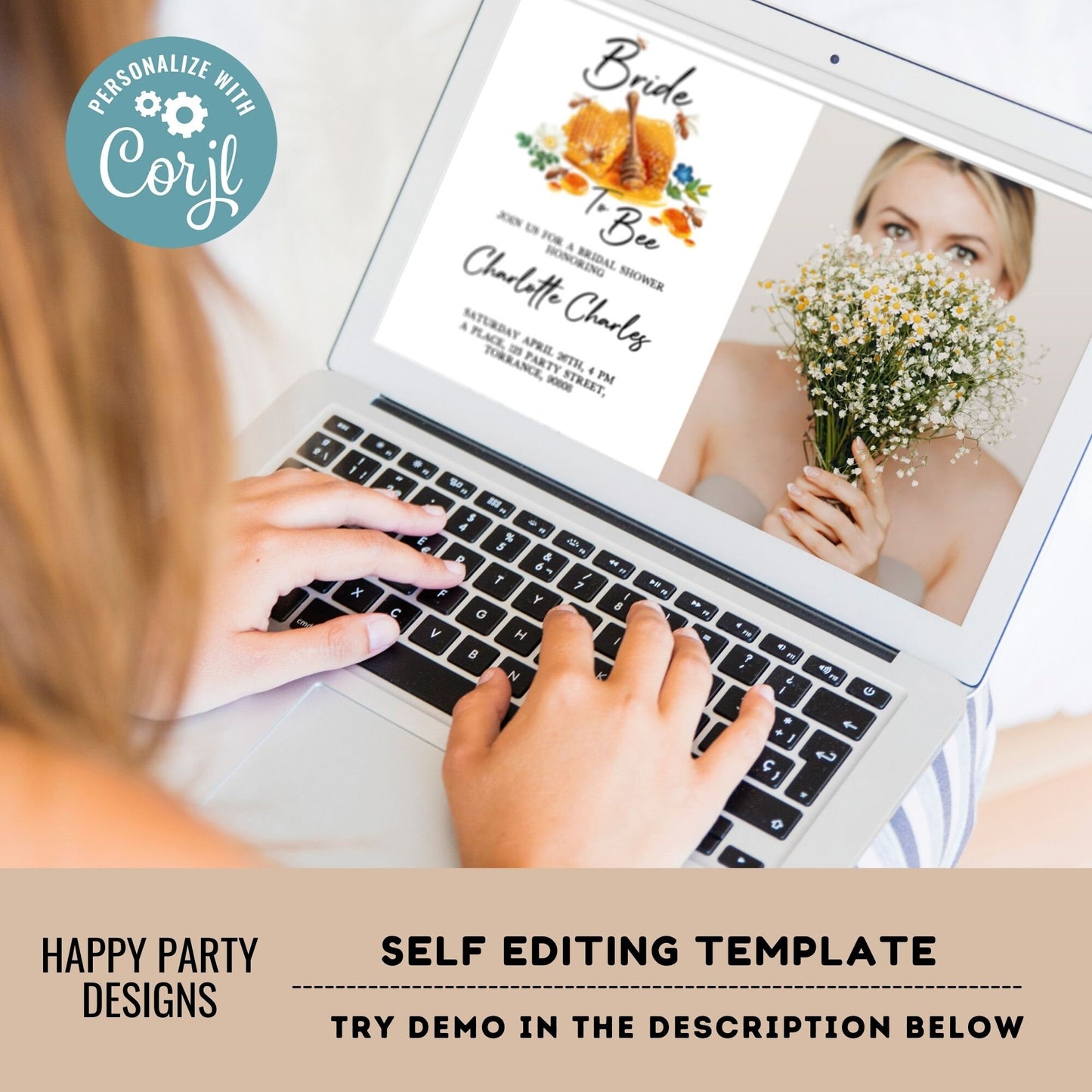 Bride to bee Shower Invitation Template with photo | Editable Bridal Shower | bride to bee Invite | Honey Printable | bee and flowers #W16
