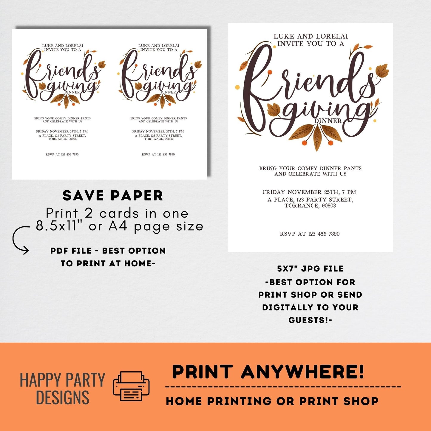 Editable Friendsgiving invitation | Thanksgiving Dinner Invitation Template | Thanksgiving Party Printable | Friends Thanksgiving #A31
