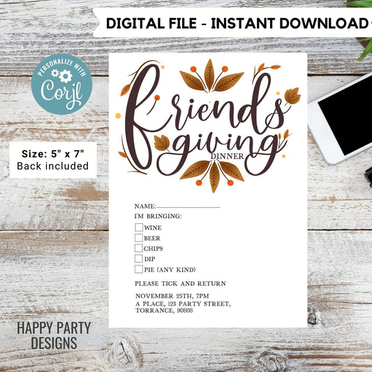Editable Friendsgiving Printable Potluck Sign-Up Sheet | Thanksgiving Dinner Potluck checklist | Thanksgiving Printable | Friends #A31