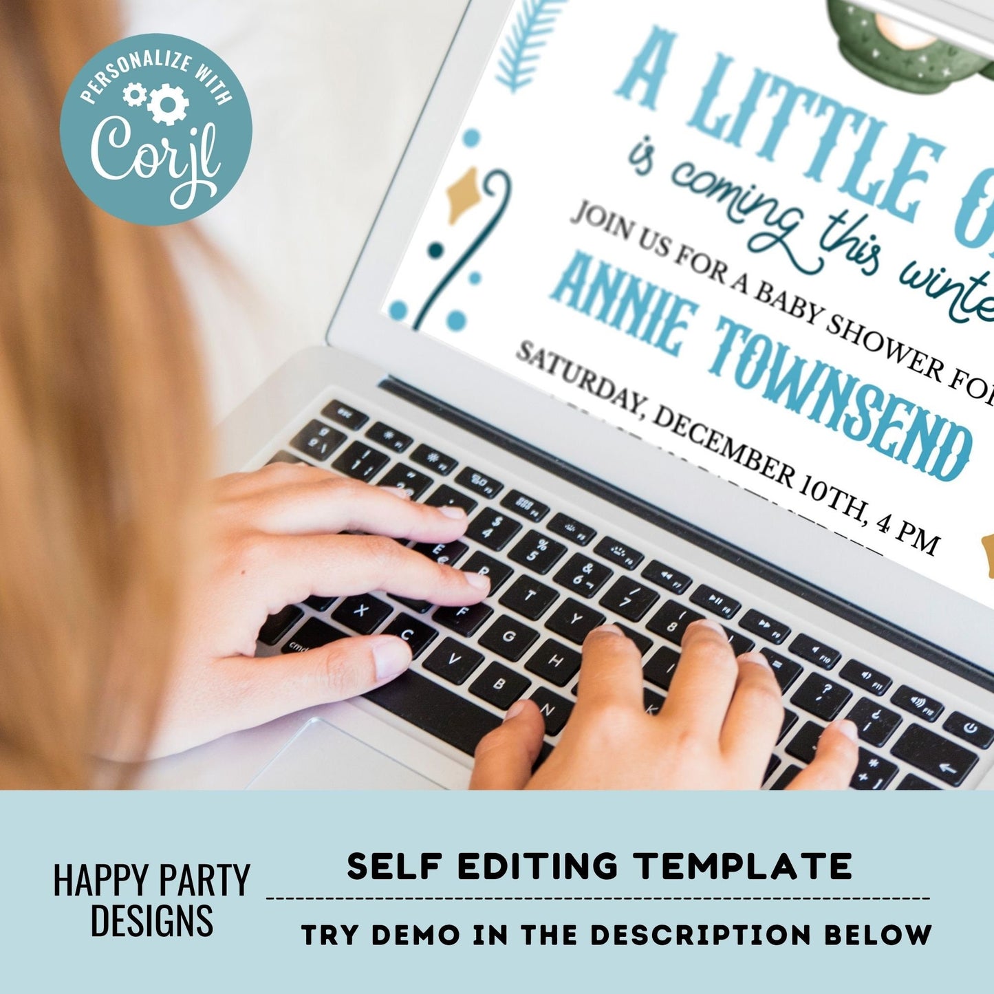 Editable A little one is coming this winter Baby Shower Invitation | Christmas Baby shower printable invite | Baby Shower Invitation #B48