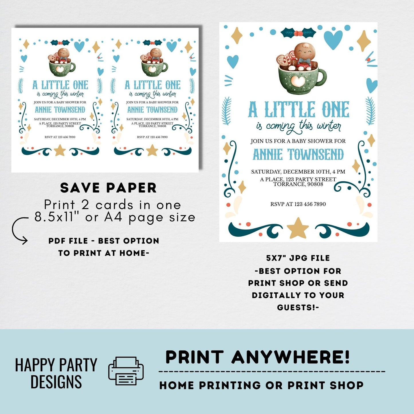 Editable A little one is coming this winter Baby Shower Invitation | Christmas Baby shower printable invite | Baby Shower Invitation #B48