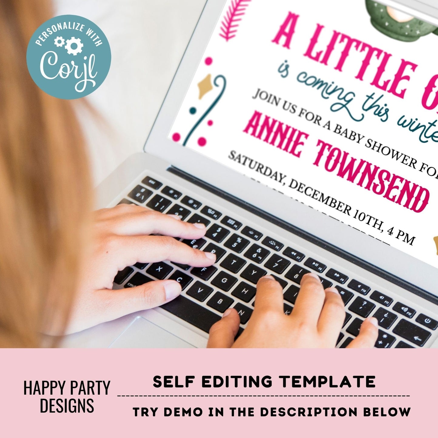 Editable A little one is coming this winter Baby Shower Invitation | Christmas Baby shower printable invite | Baby girl Invitation #B48