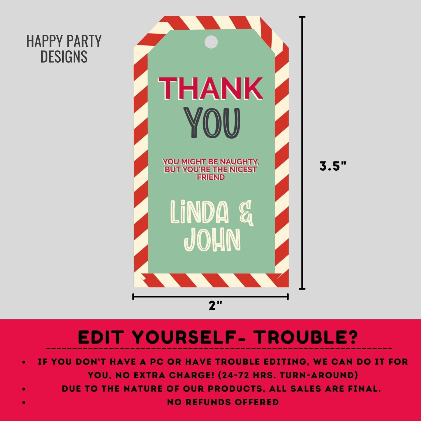 Editable Christmas Party thank you tag | Christmas printable thank you tag | Holiday Christmas gift tag | thank you tag | Xmas Favor #A35