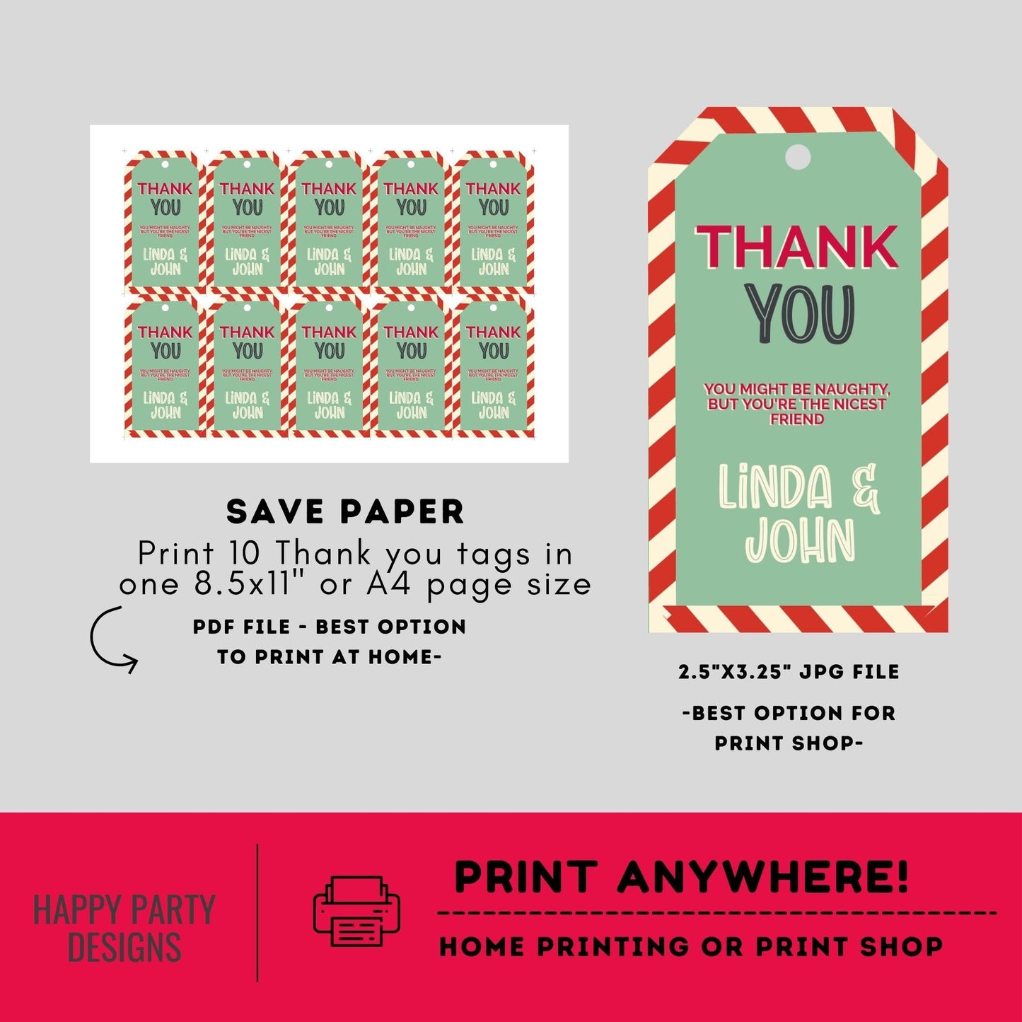Editable Christmas Party thank you tag | Christmas printable thank you tag | Holiday Christmas gift tag | thank you tag | Xmas Favor #A35