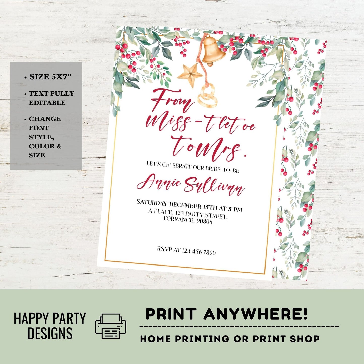 Editable From Miss-tletoe to Mrs Bridal Shower Invitation | Christmas Bridal Shower Invitation | Winter Bride Instant | Winter Wedding #W18