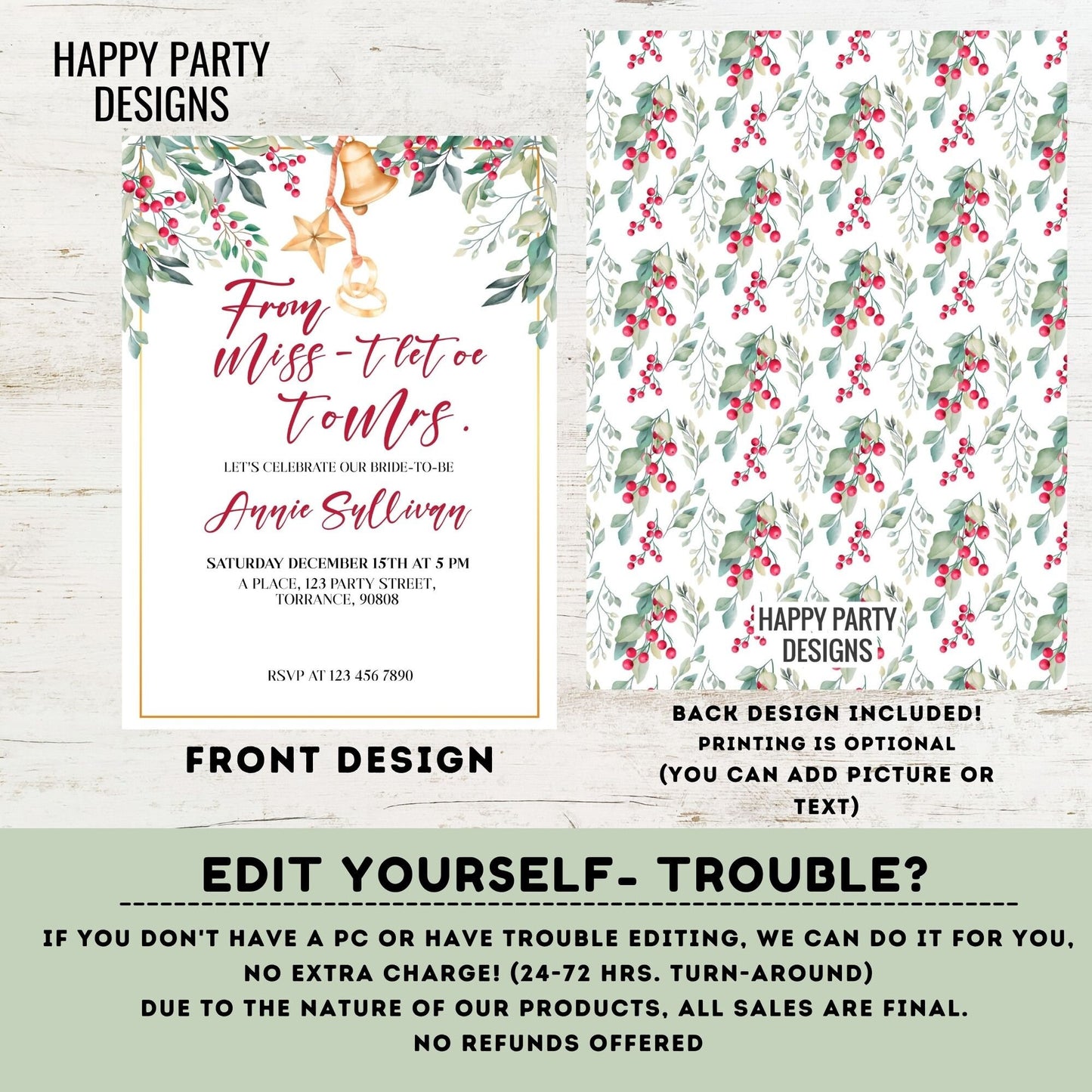 Editable From Miss-tletoe to Mrs Bridal Shower Invitation | Christmas Bridal Shower Invitation | Winter Bride Instant | Winter Wedding #W18