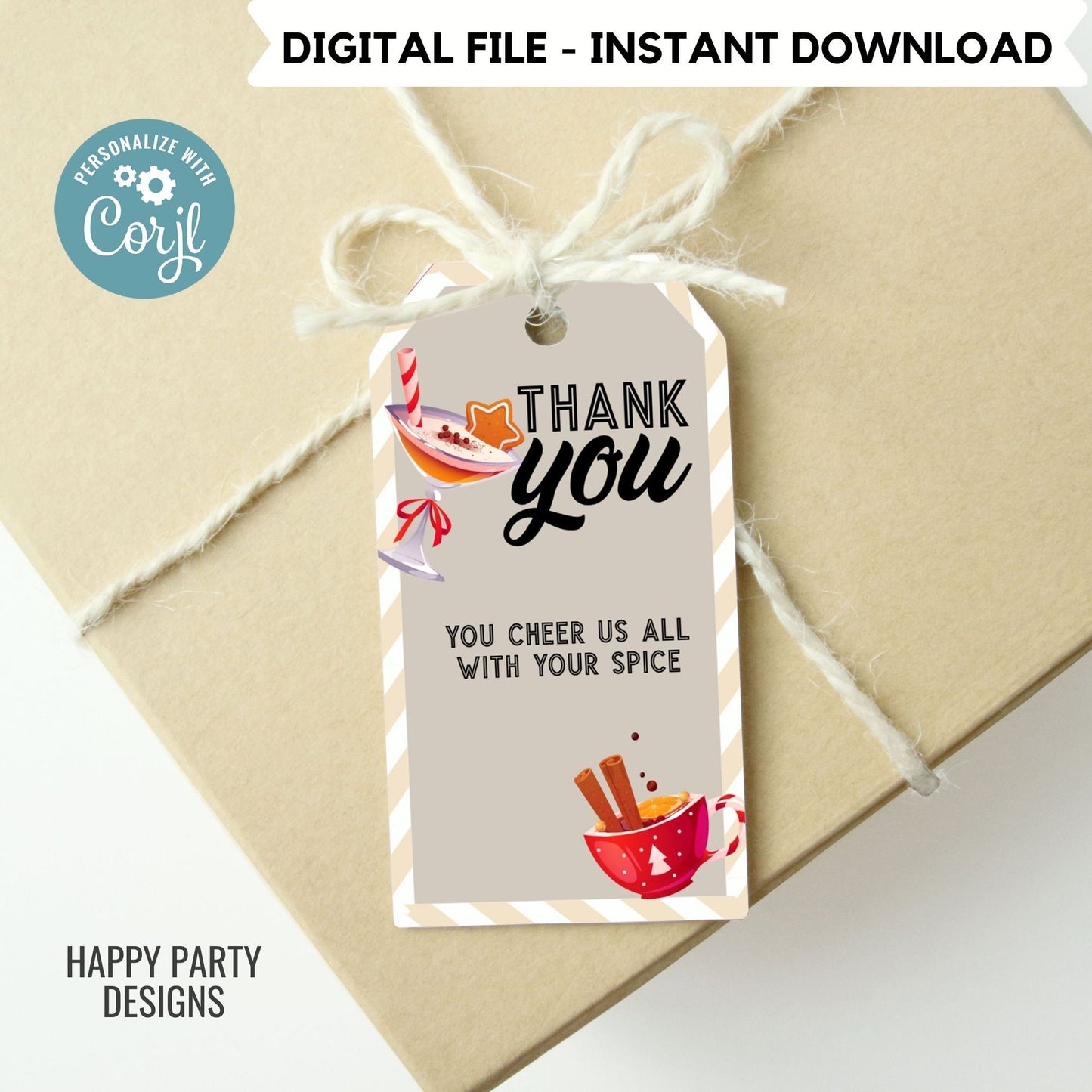 Editable Christmas Party thank you tag | Christmas printable thank you tag | Holiday Christmas gift tag | thank you tag | Xmas Favor #A36