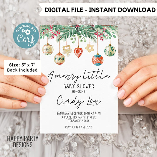 Editable A Merry little baby Shower Invitation | Christmas Baby shower printable invite | Holiday Christmas Shower Invitation | Baby #B49