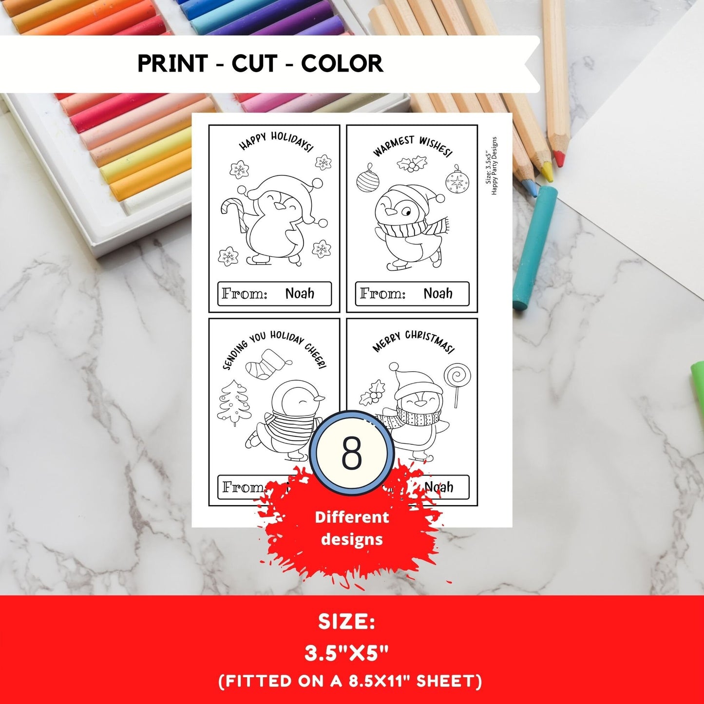Editable Christmas small Printable Coloring Cards Editable Set of 8 | Christmas Activity | Christmas activity | Christmas Cards for kids