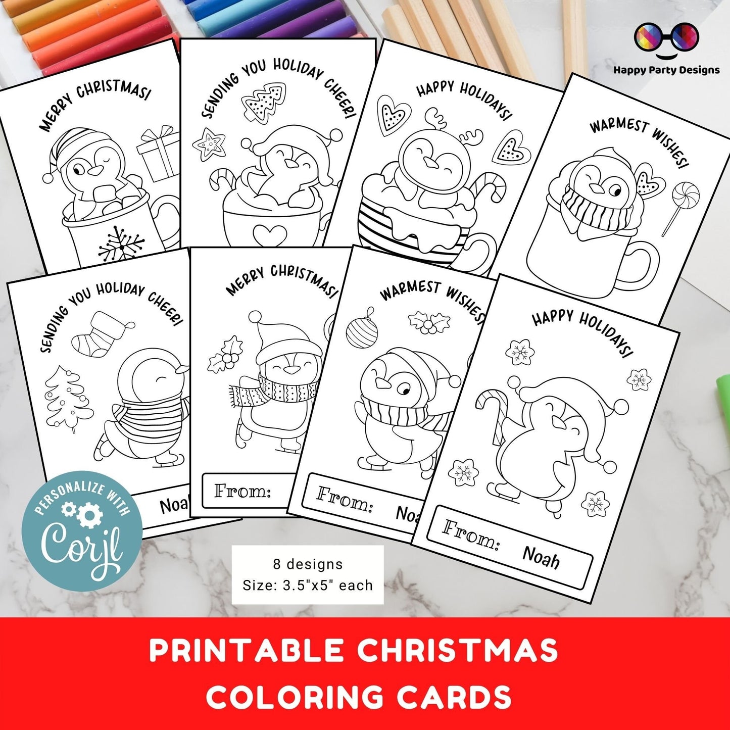 Editable Christmas small Printable Coloring Cards Editable Set of 8 | Christmas Activity | Christmas activity | Christmas Cards for kids