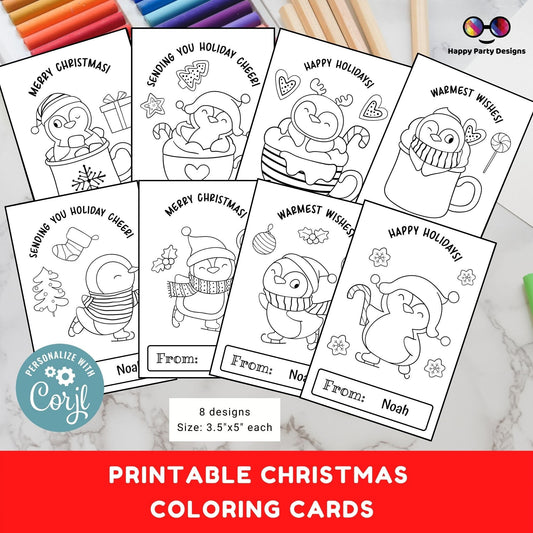 Editable Christmas small Printable Coloring Cards Editable Set of 8 | Christmas Activity | Christmas activity | Christmas Cards for kids