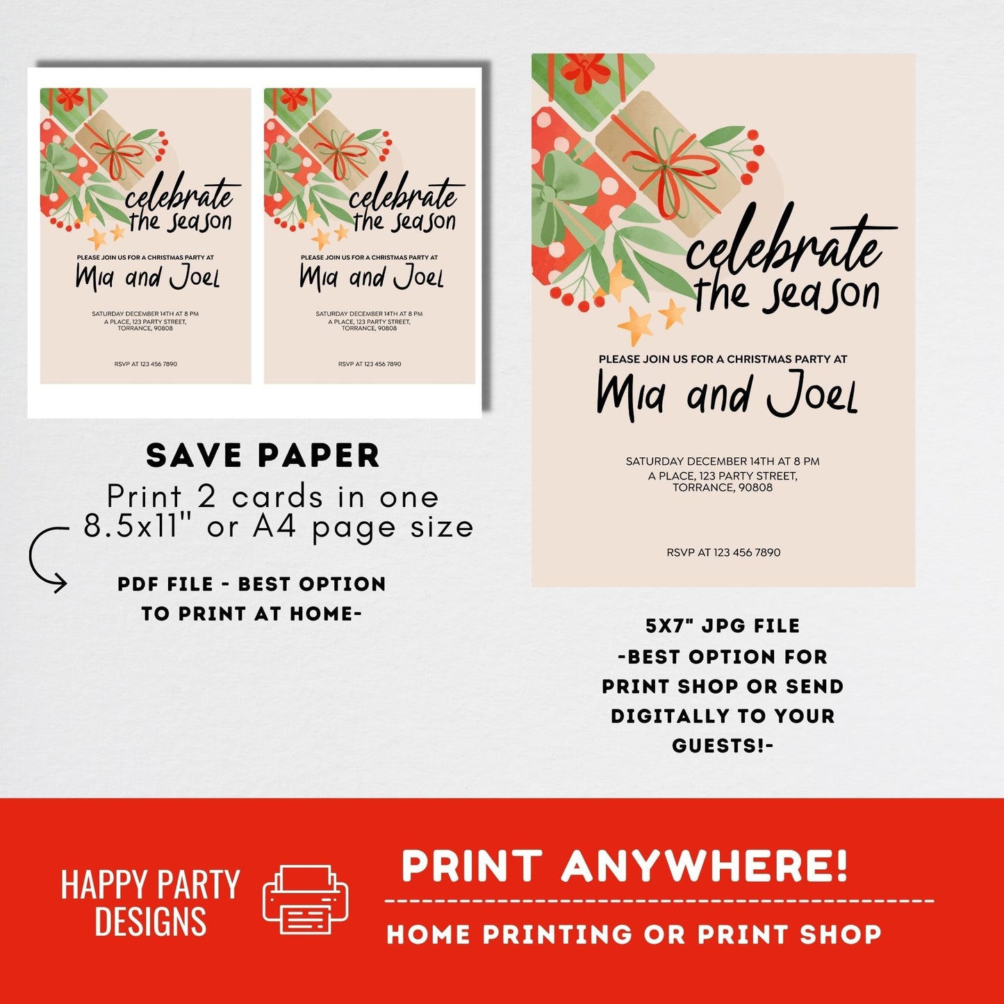 Editable Celebrate the season Holiday Party Invitation | Christmas Party | Holiday Christmas Party Invitation | Christmas printable #A37