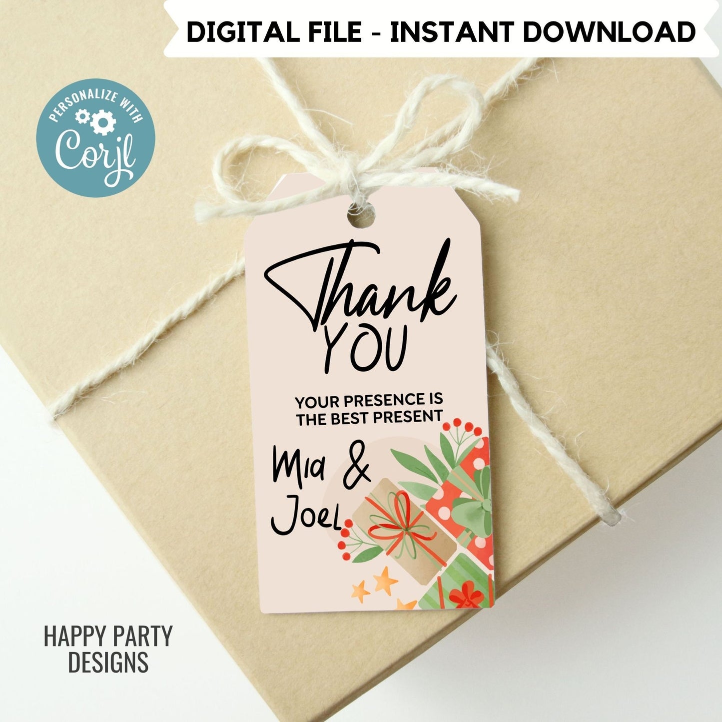 Editable Christmas Party thank you tag | Christmas printable thank you tag | Holiday Christmas gift tag | thank you tag | Xmas Favor #A37