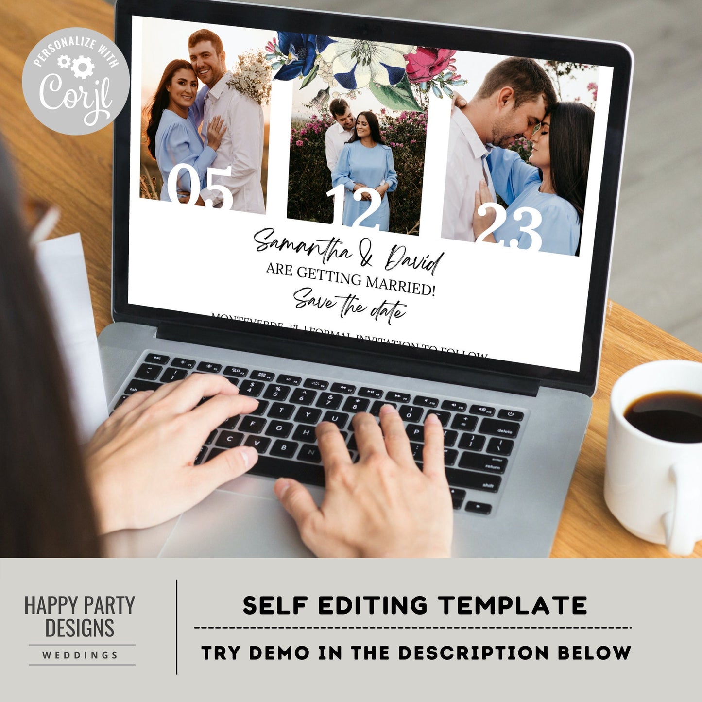 Printable Save The Date Template | Editable electronic Royal Blue Floral save the date | Romantic wedding | Burgundy floral Wedding #W19
