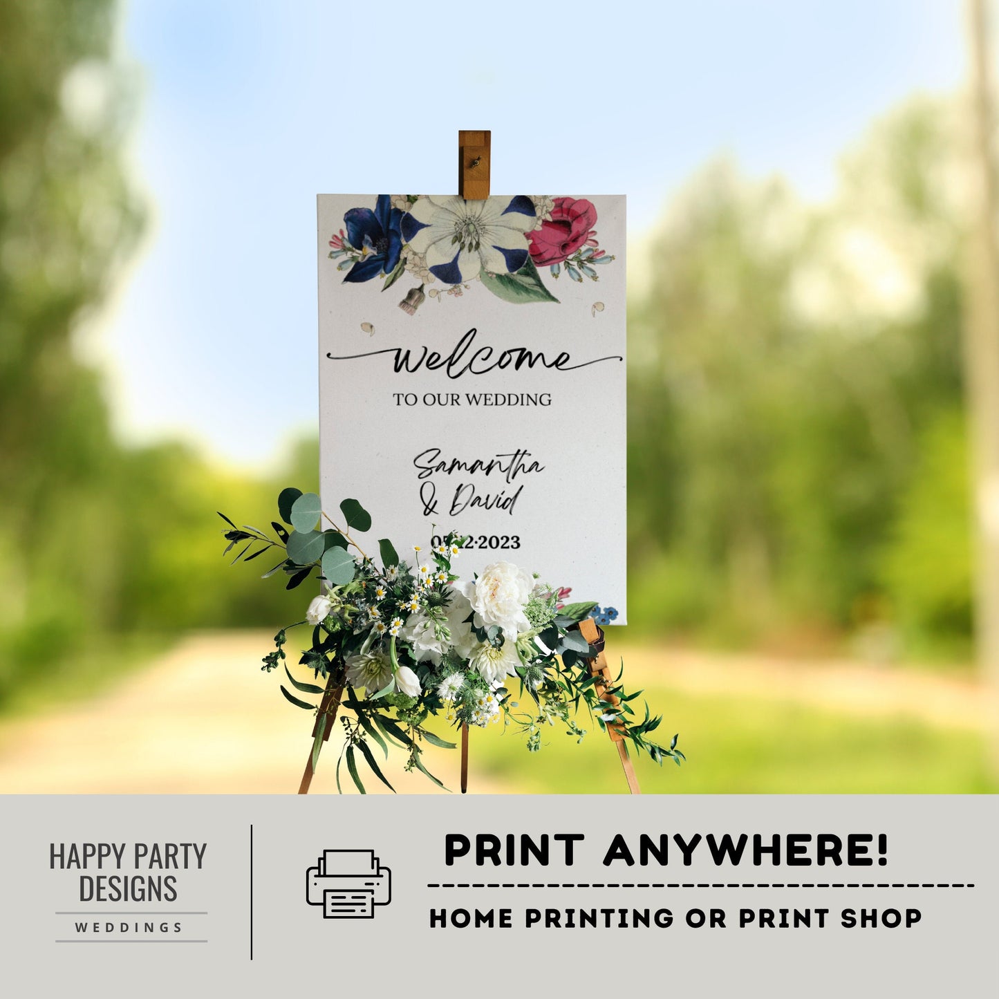 Editable Floral Welcome Sign | Royal wedding | wedding Decorations | welcome sign | floral Welcome Sign | Royal blue, Burgundy, white #W19