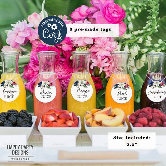 Mimosa Bar Juice Tags | Printable Mimosa Bar Juice Tag Template | round mimosa Tag | Bridal Shower or Wedding Juice Labels | Floral #W19