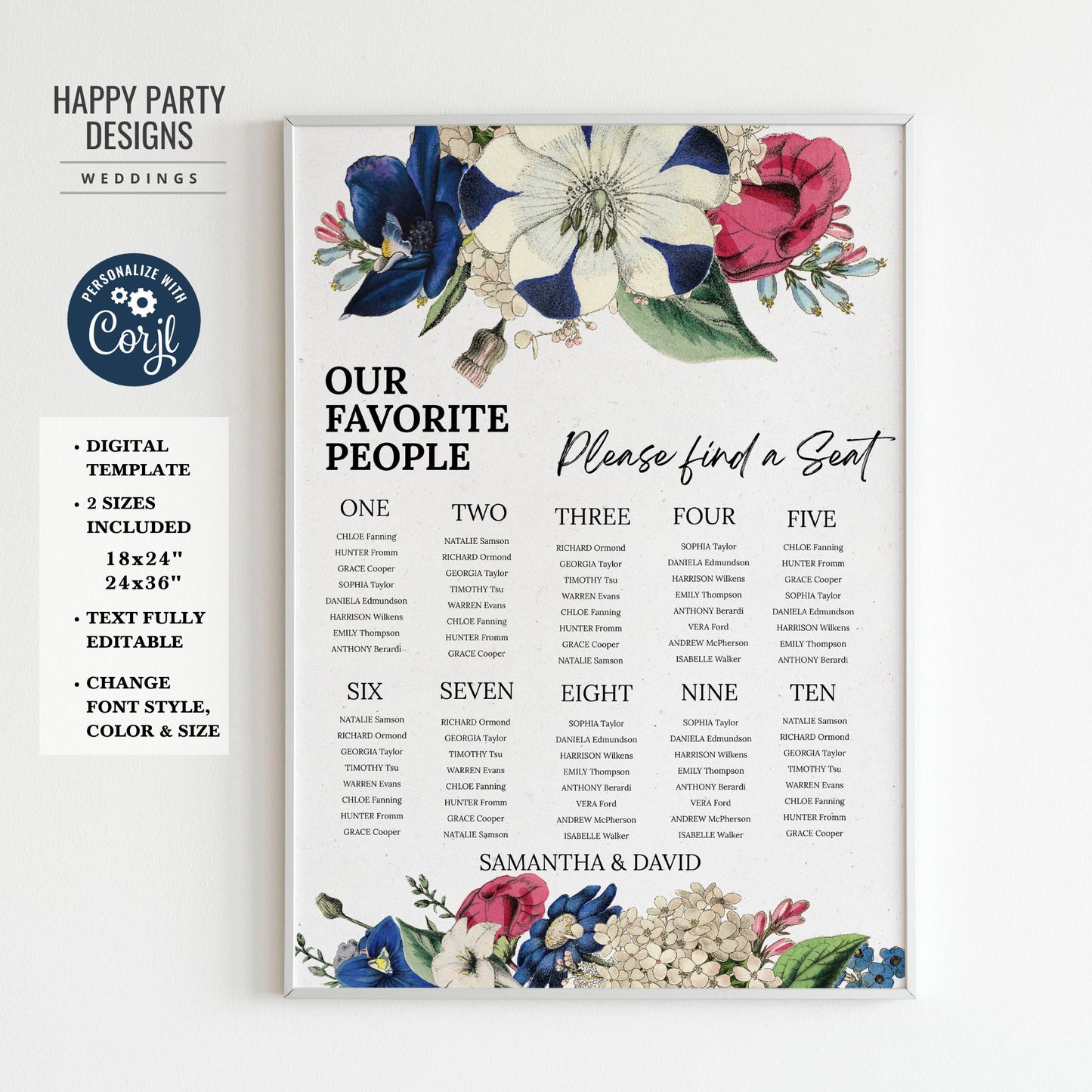 Editable Wedding Seating Chart Template | Royal wedding | wedding Decorations | Wedding Seating Plan Sign | Royal blue, Burgundy, white #W19