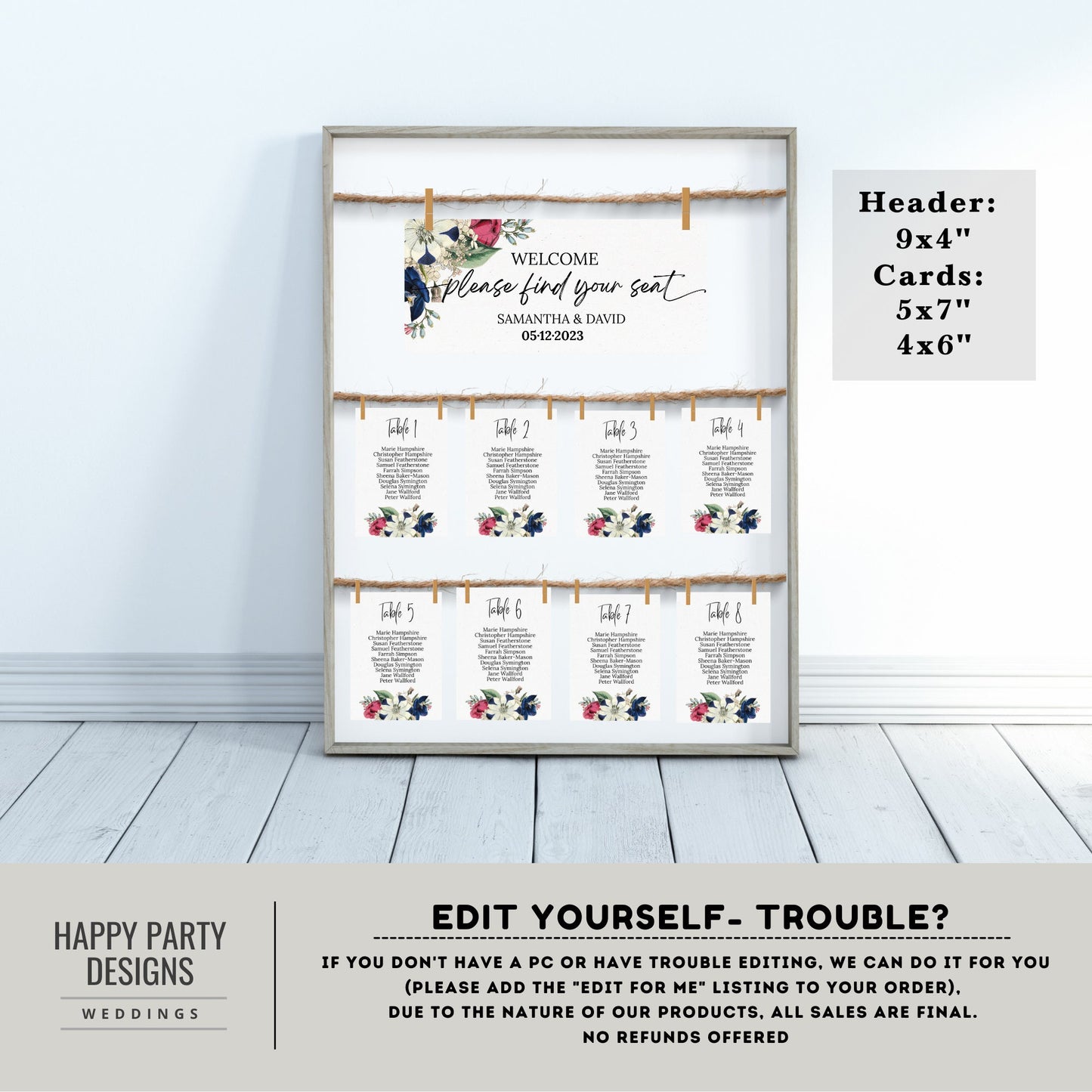 Editable Wedding Seating Chart Template | Seat Chart Card Template | wedding Decorations | Wedding Seating Plan Sign  #W19