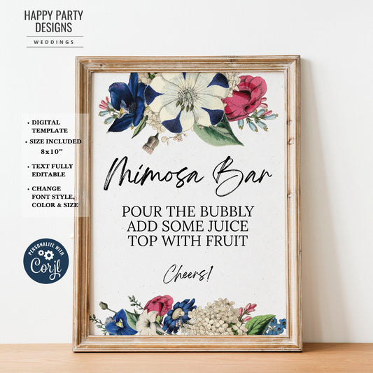 Editable Floral Mimosa Bar Sign | Royal wedding | wedding Decorations | Mimosa Bar Sign | Wedding Mimosa Bar Sign Instant Download  #W19