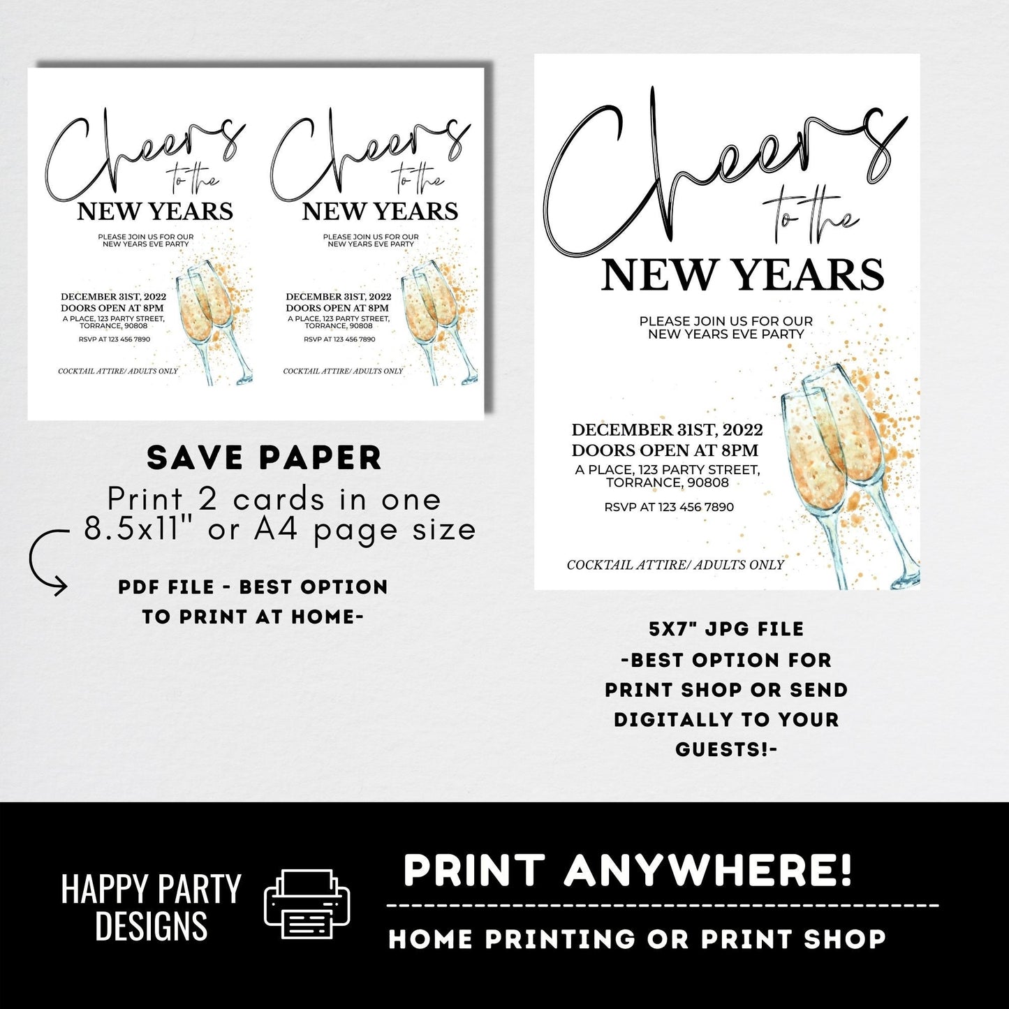 Editable Cheers to the new year Party Invitation | New year Party printable invite | Party Invitation | Christmas invite #A39