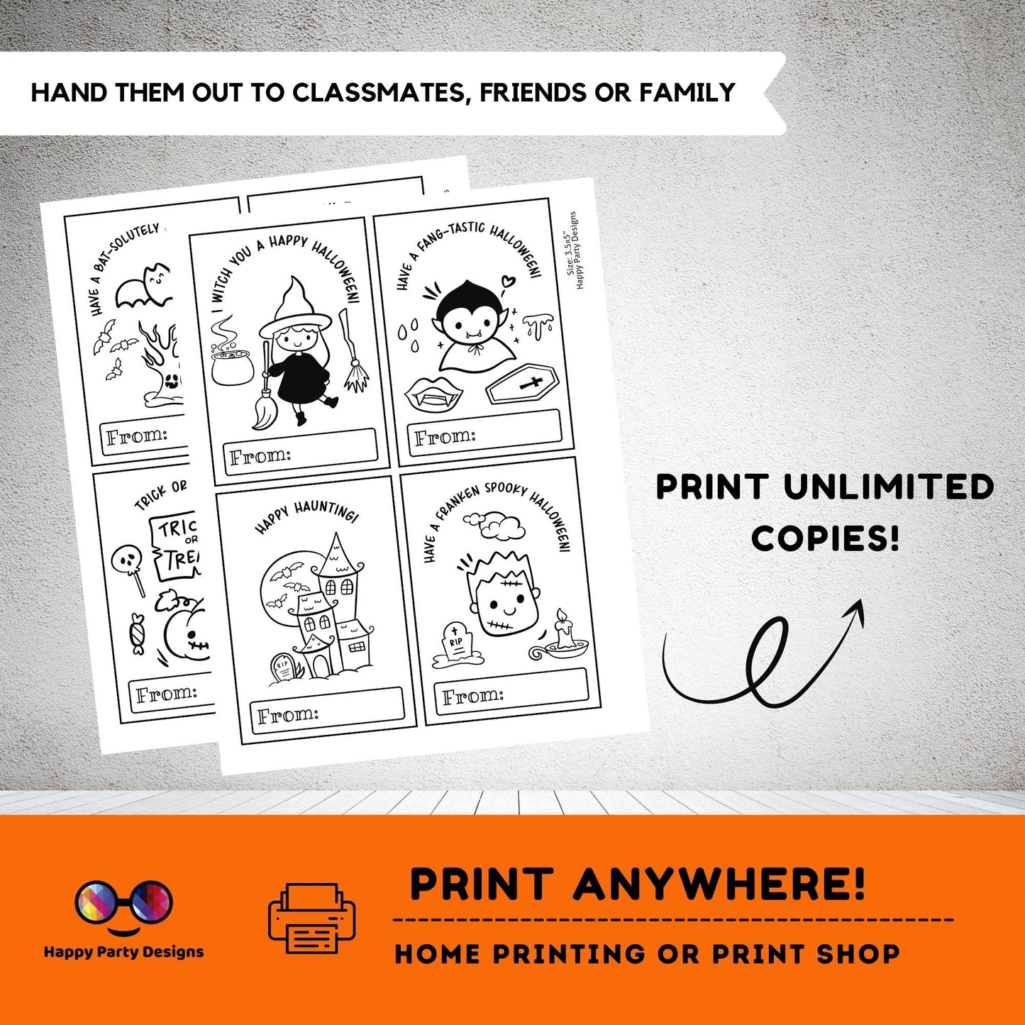 Halloween Printable Coloring Cards INSTANT DOWNLOAD Set of 8 | for Kids | Halloween Coloring Activity | Trick or Treat activity | Halloween