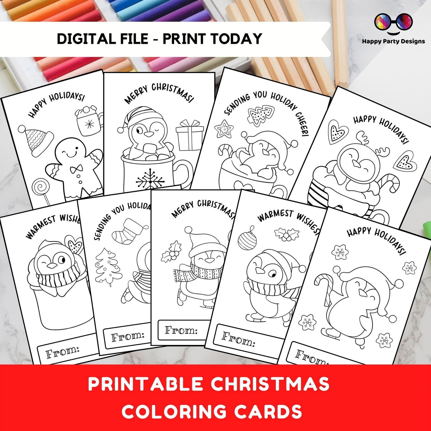 Christmas Printable SMALL Coloring Cards INSTANT DOWNLOAD Set of 9 | Christmas Coloring Activity | Christmas activity | Christmas for kids