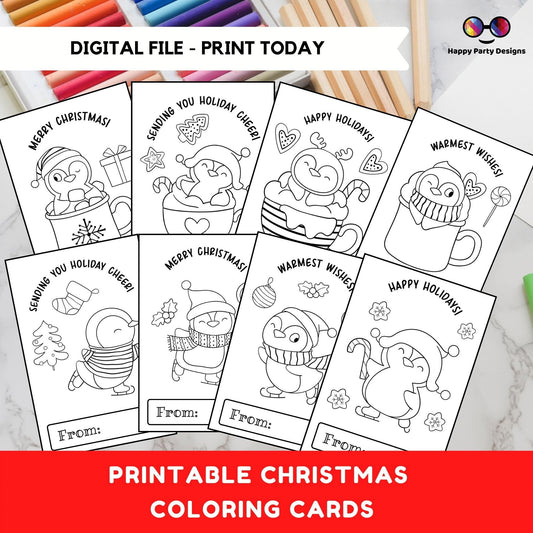 Christmas Printable SMALL Coloring Cards INSTANT DOWNLOAD Set of 8 | Christmas Coloring Activity | Christmas activity | Christmas for kids